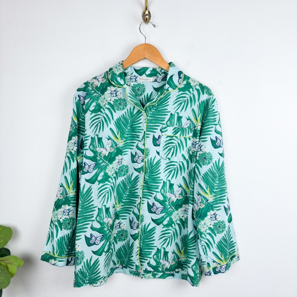 The Mahogany Store Green Leaf Print Cotton Pajama Set - Picture 2 of 10